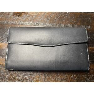 Vintage Buxton‎ Women Wallet Top Black Leather With Coin Purse Metal Close